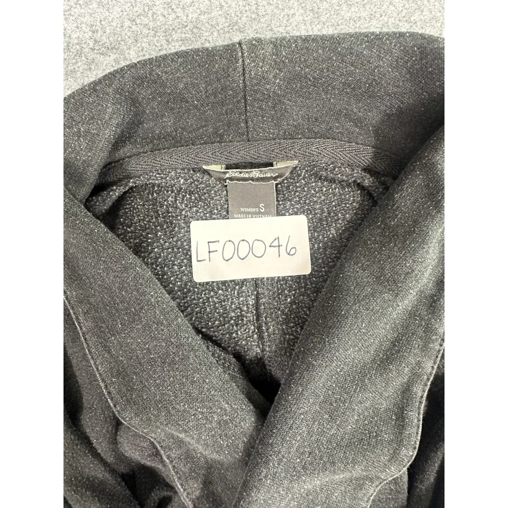 Eddie Bauer Open‎ Front Cardigan Small Gray Fleece Lined Thumbholes